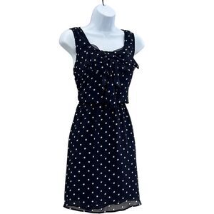 A. Byer Junior Size L Navy & White Polka Dot Ruffle Dress Knee Length